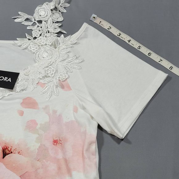 Noracora Women Shirt Size M Pink Preppy Lace Dainty Floral Classic Short Sleeves - Picture 5 of 8